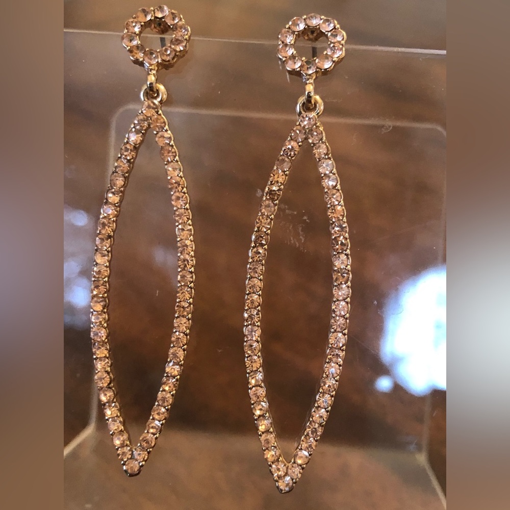 Rose gold tone crystal hanging pierced earrings